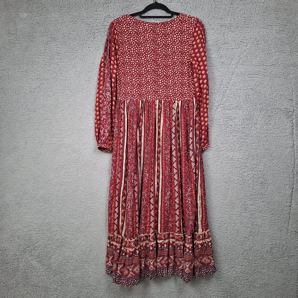 Patrons of Peace Fall Smocked Floral Maxi Dress S Puff Sleeve Boho Cottagecore